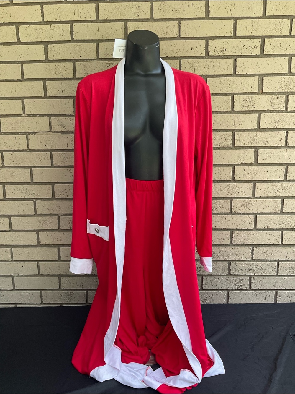Red Lounge Robe with White Trim - Classic Long Robe